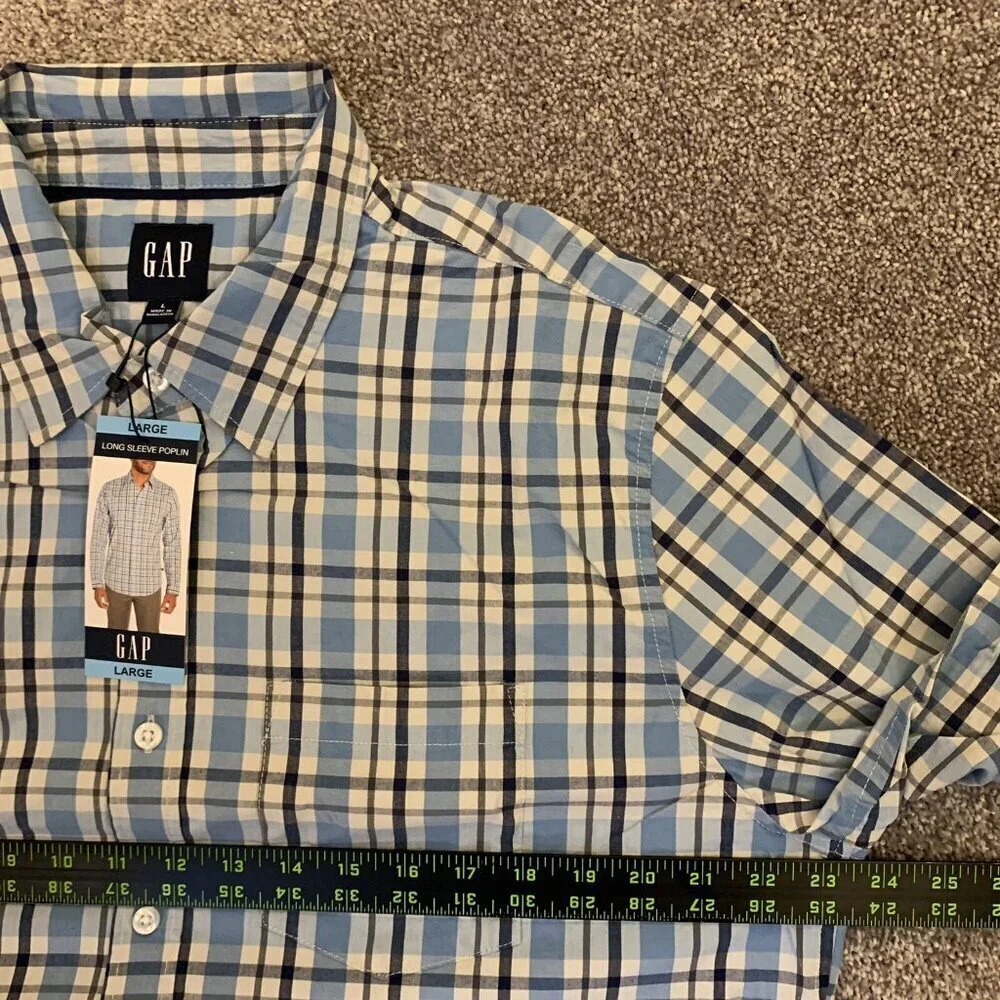 Gap Men's Long Sleeves Poplin Button Up Stretch Plaid Shirt Size L NWT $49